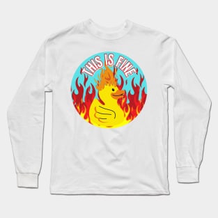 This Is Fine Funny Duck on Fire Design Long Sleeve T-Shirt